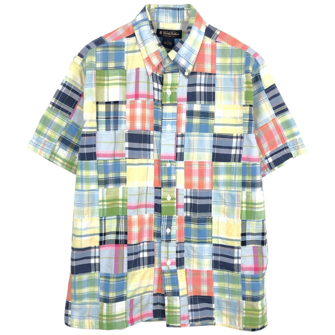 Brooks Brothers ESTABLISHED 1818 Short-Sleeve Button-Down Check Shirt, Patchwork Box Shirt, Men's Size M (approx.) cotton multicolor Vintage Second Hand