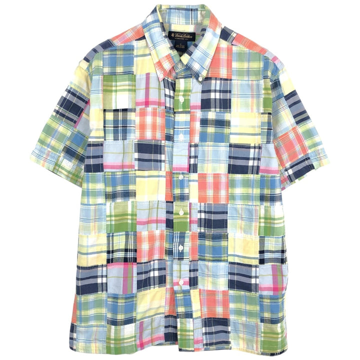 Brooks Brothers ESTABLISHED 1818 Short-Sleeve Button-Down Check Shirt, Patchwork Box Shirt, Men's Size M (approx.) cotton multicolor Vintage Second Hand