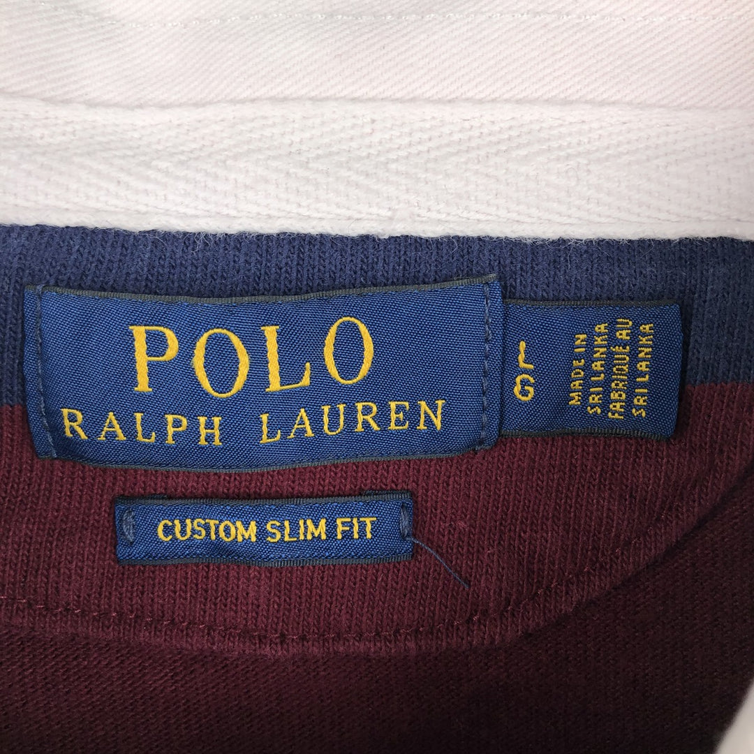 Ralph Lauren POLO RALPH LAUREN CUSTOM SLIM FIT Border Pattern Long Sleeve Rugby Shirt Men's L size cotton red type reddish brown Vintage Second Hand