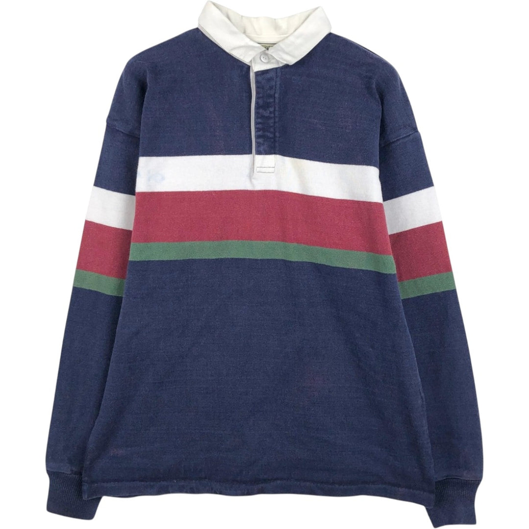 1980'S LL Bean Long-Sleeve Rugby Shirt, Made in USA, Men's Size L (Equivalent), Vintage cotton navy blue type Vintage Second Hand