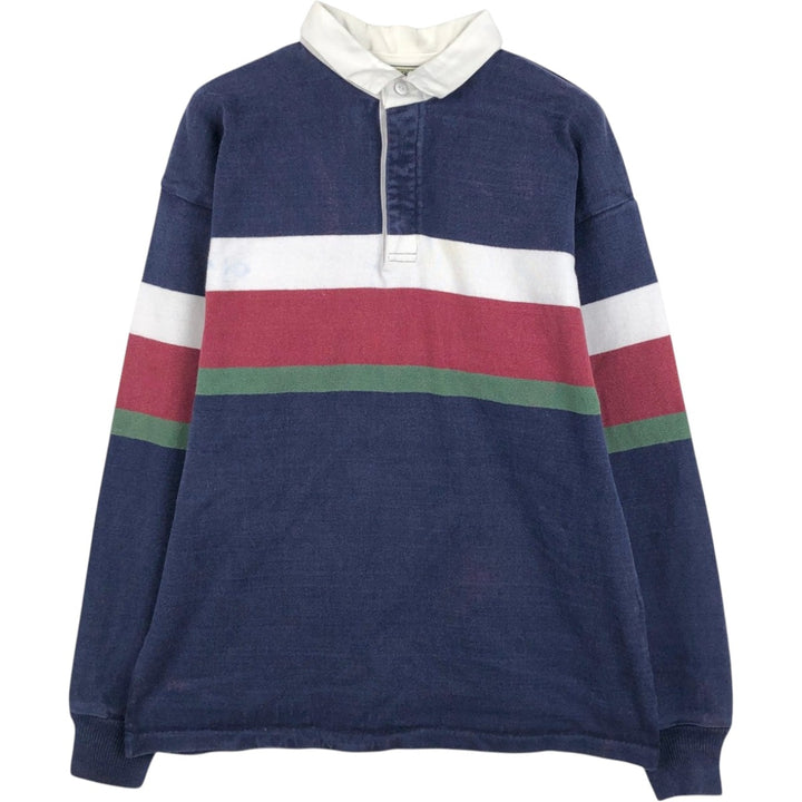 1980'S LL Bean Long-Sleeve Rugby Shirt, Made in USA, Men's Size L (Equivalent), Vintage cotton navy blue type Vintage Second Hand
