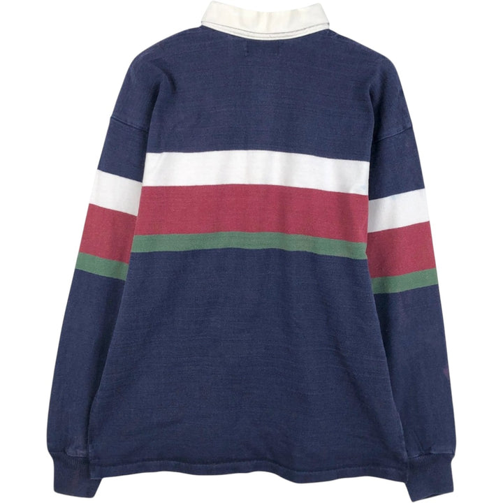 1980'S LL Bean Long-Sleeve Rugby Shirt, Made in USA, Men's Size L (Equivalent), Vintage cotton navy blue type Vintage Second Hand