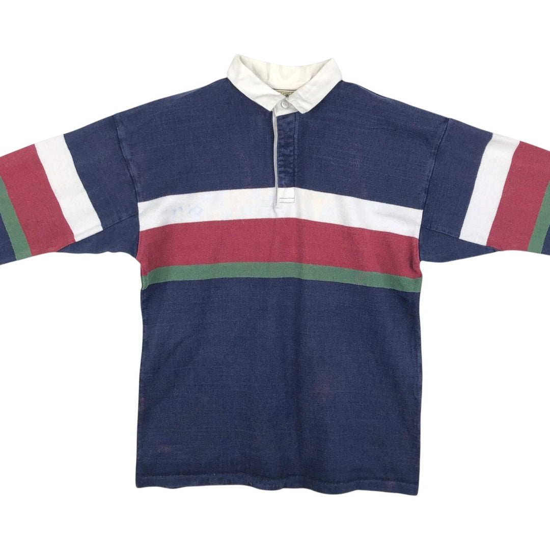 1980'S LL Bean Long-Sleeve Rugby Shirt, Made in USA, Men's Size L (Equivalent), Vintage cotton navy blue type Vintage Second Hand