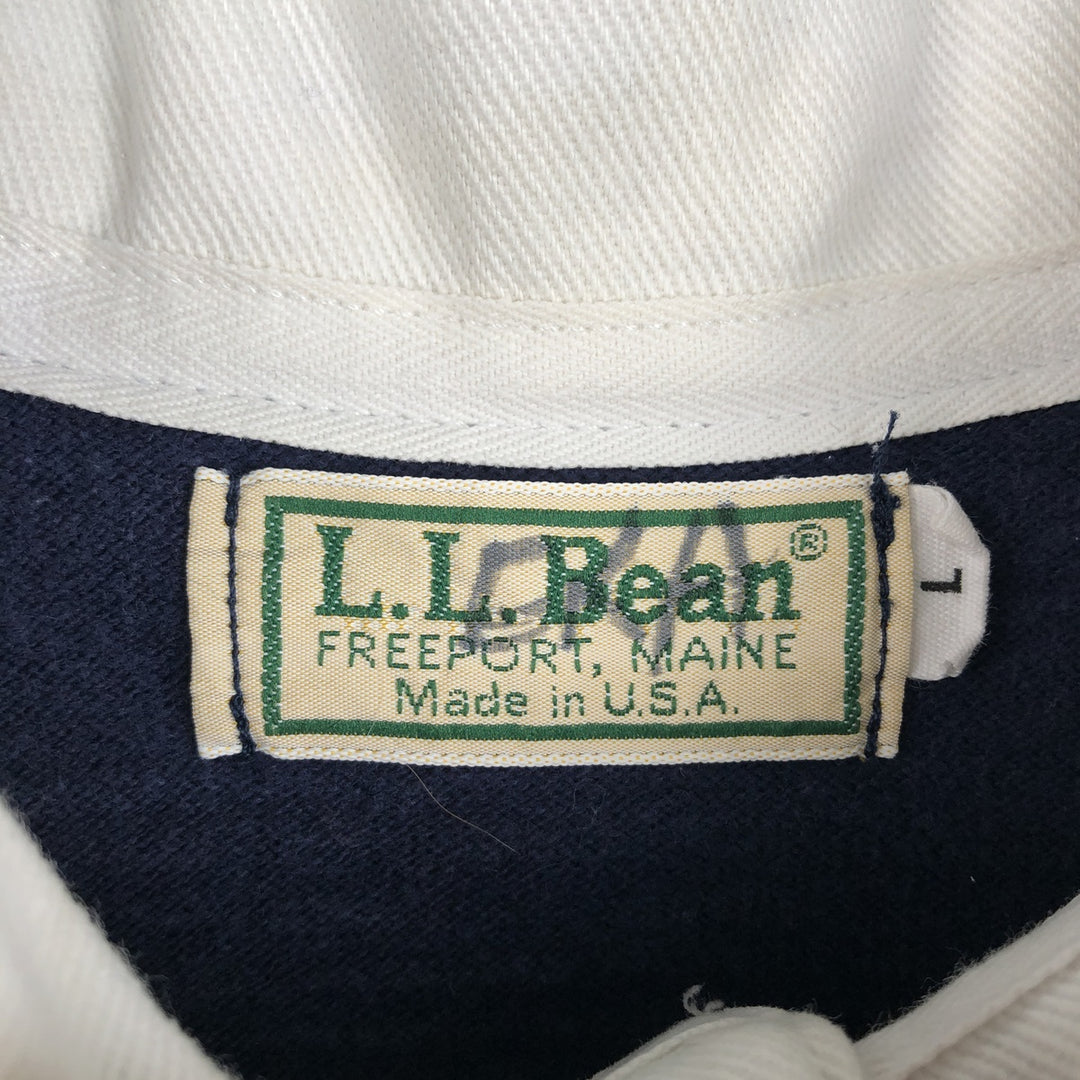 1980'S LL Bean Long-Sleeve Rugby Shirt, Made in USA, Men's Size L (Equivalent), Vintage cotton navy blue type Vintage Second Hand