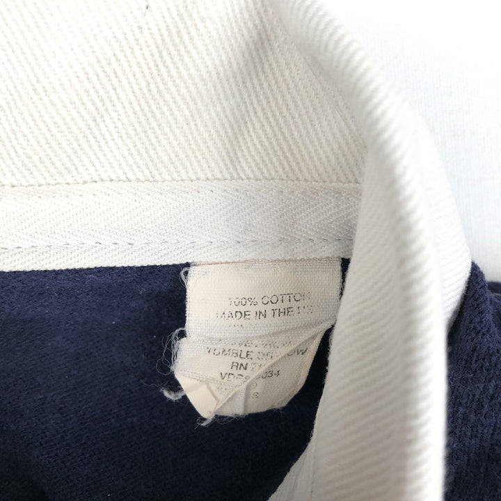 1980'S LL Bean Long-Sleeve Rugby Shirt, Made in USA, Men's Size L (Equivalent), Vintage cotton navy blue type Vintage Second Hand