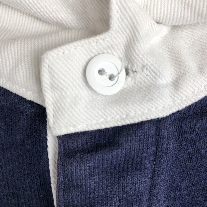 1980'S LL Bean Long-Sleeve Rugby Shirt, Made in USA, Men's Size L (Equivalent), Vintage cotton navy blue type Vintage Second Hand