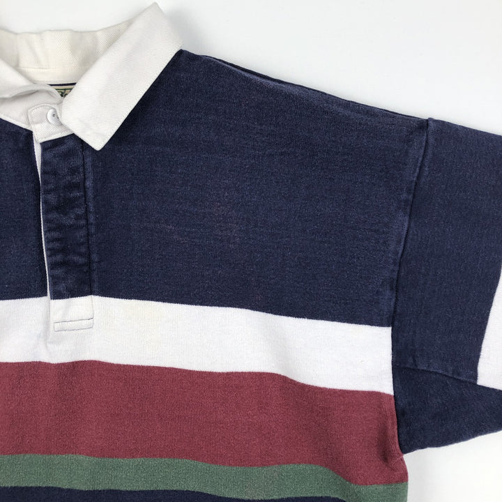 1980'S LL Bean Long-Sleeve Rugby Shirt, Made in USA, Men's Size L (Equivalent), Vintage cotton navy blue type Vintage Second Hand
