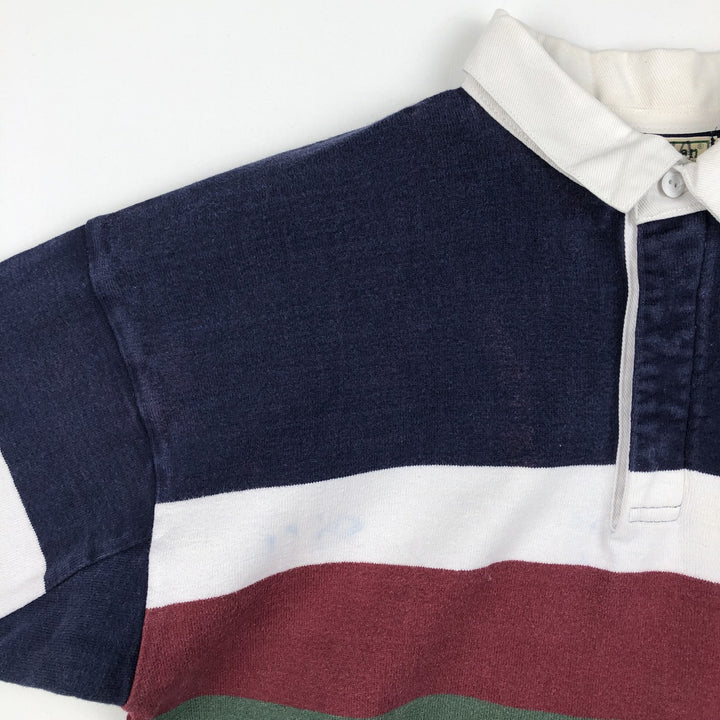 1980'S LL Bean Long-Sleeve Rugby Shirt, Made in USA, Men's Size L (Equivalent), Vintage cotton navy blue type Vintage Second Hand