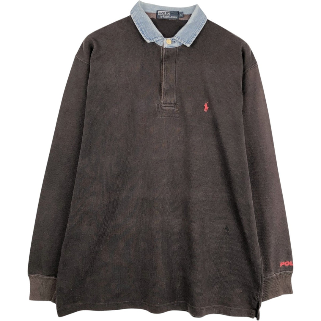 Ralph Lauren POLO by Ralph Lauren long sleeve rugby shirt, men's size L cotton black type Vintage Second Hand