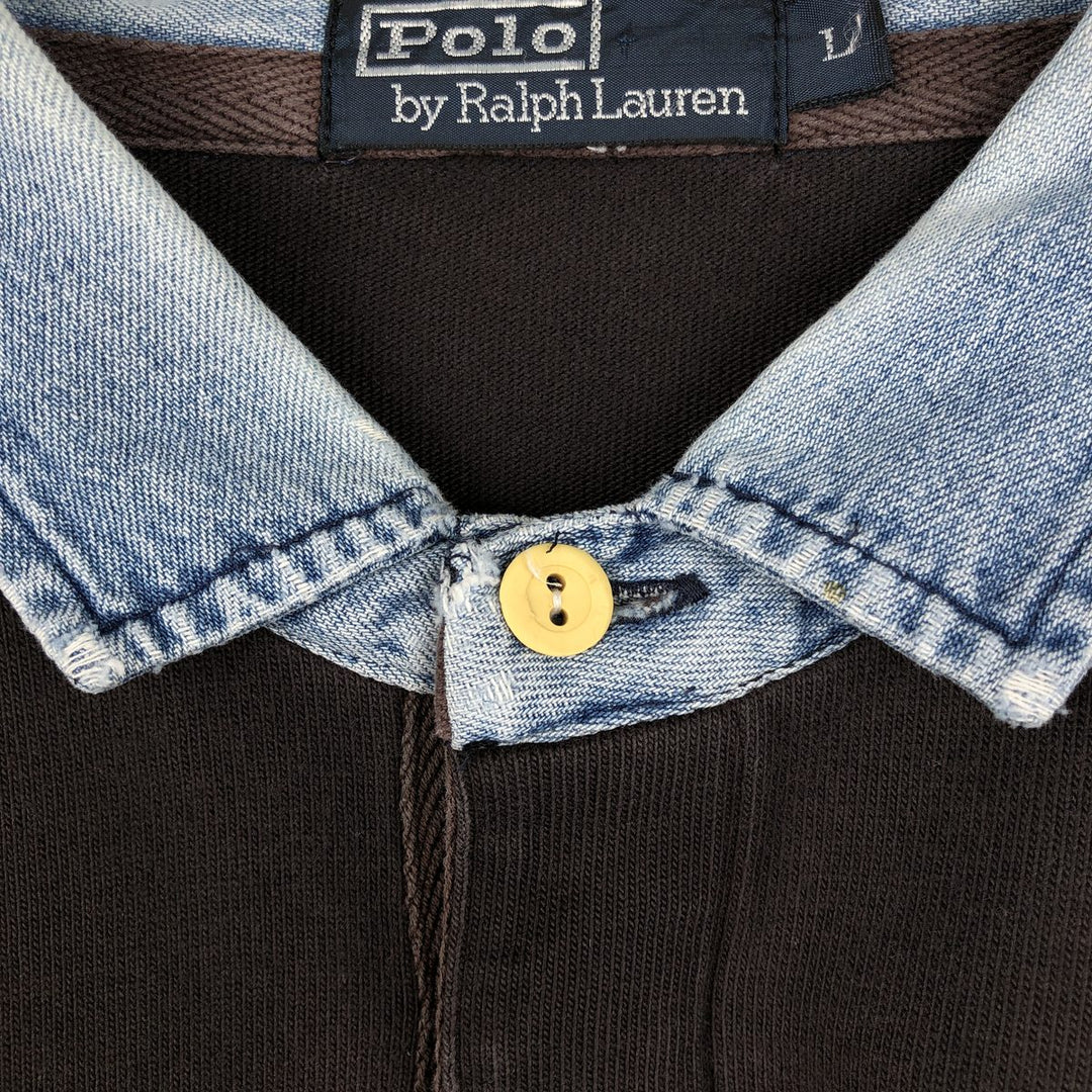 Ralph Lauren POLO by Ralph Lauren long sleeve rugby shirt, men's size L cotton black type Vintage Second Hand