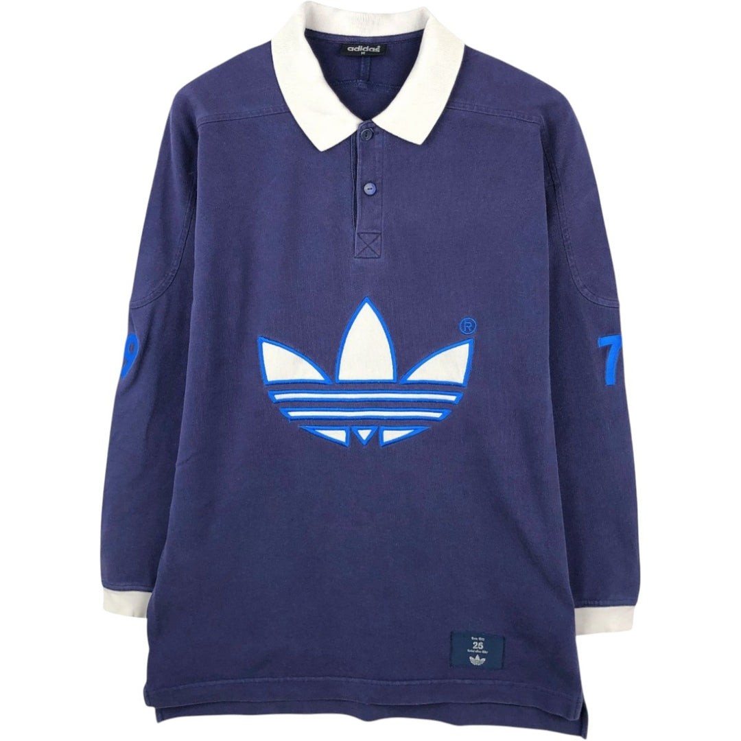 Adidas long-sleeved polo shirt, men's size M (approx.) cotton navy blue type Vintage Second Hand