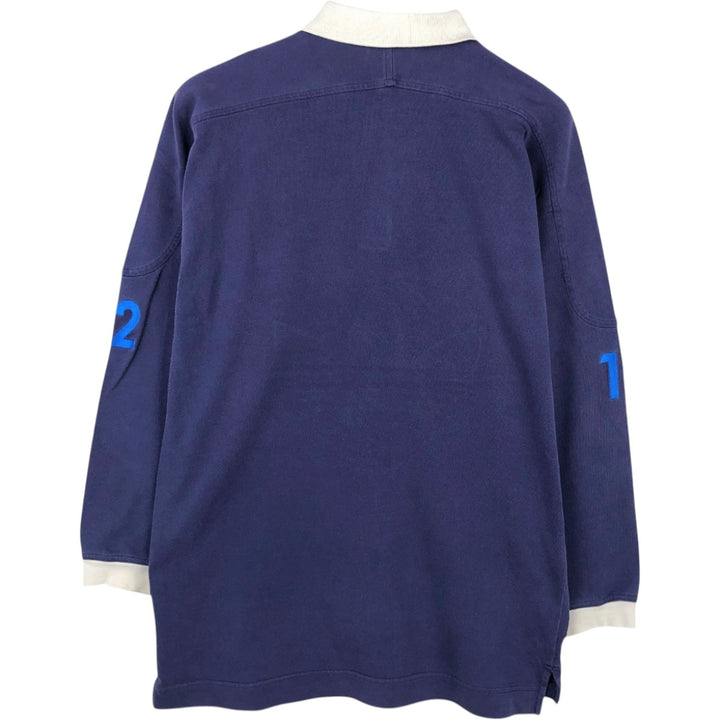 Adidas long-sleeved polo shirt, men's size M (approx.) cotton navy blue type Vintage Second Hand