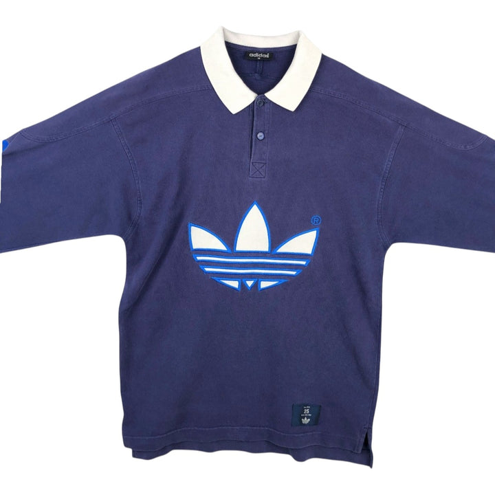 Adidas long-sleeved polo shirt, men's size M (approx.) cotton navy blue type Vintage Second Hand