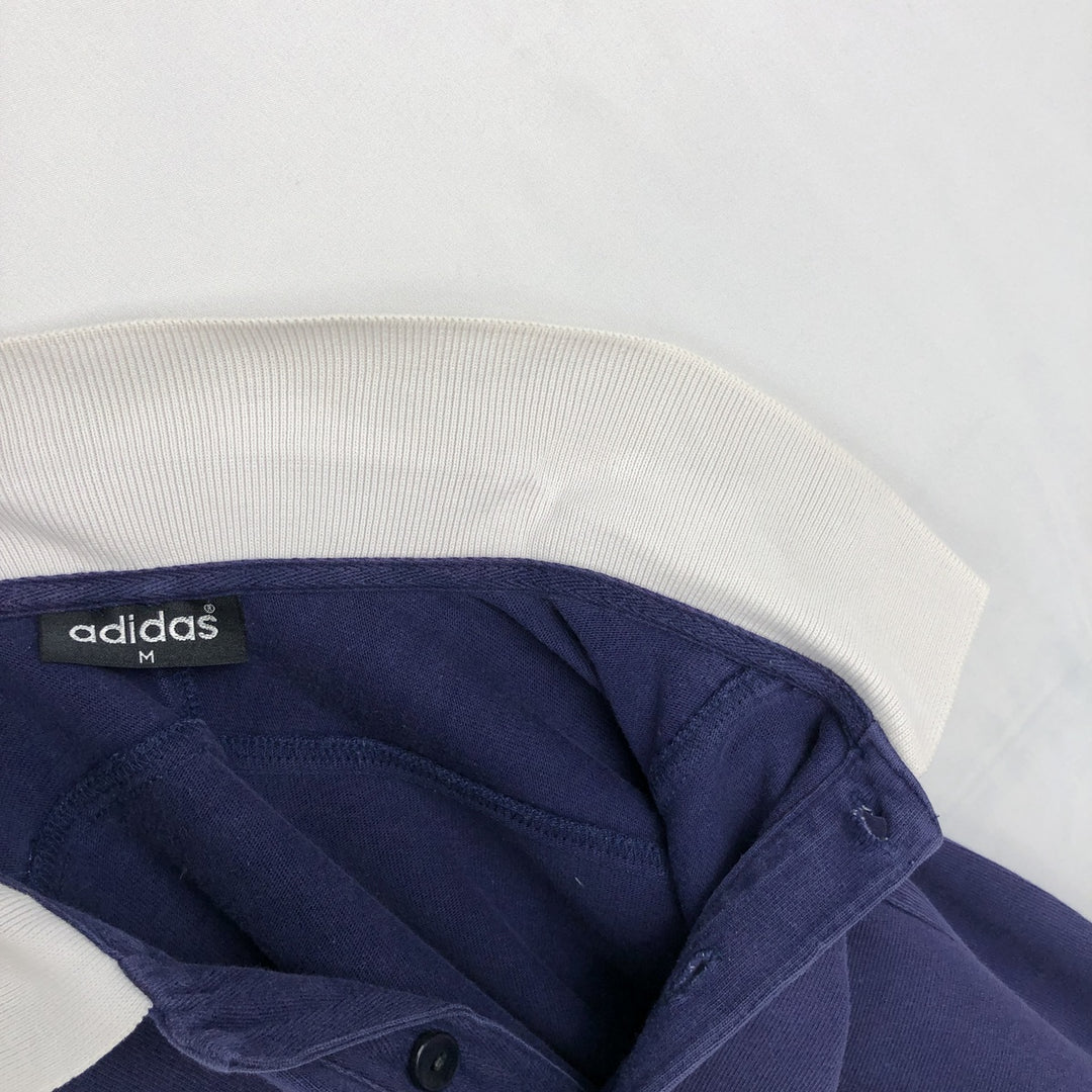Adidas long-sleeved polo shirt, men's size M (approx.) cotton navy blue type Vintage Second Hand