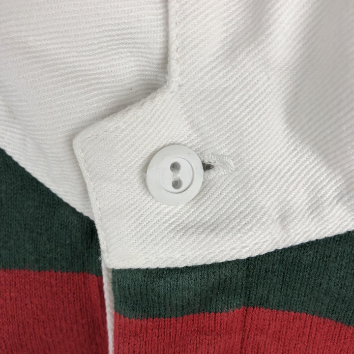 90'S Lands' End striped pattern multi-stripe long-sleeved rugby shirt, made in USA, men's size L equivalent, vintage. cotton green type Vintage Second Hand