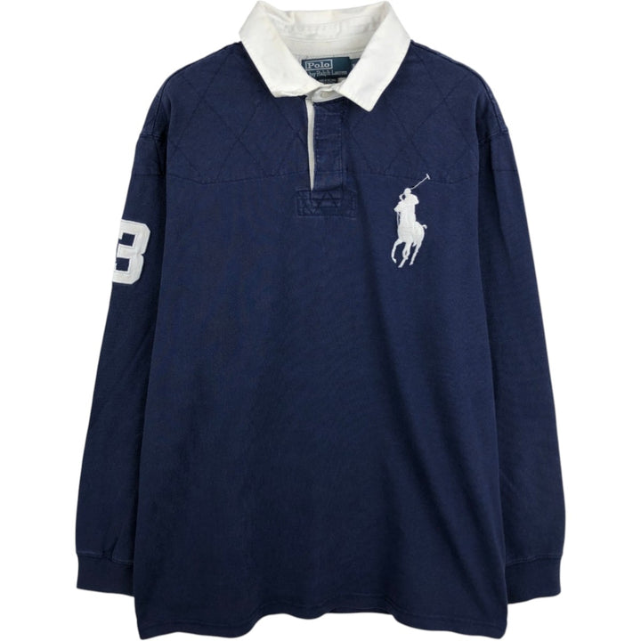Ralph Lauren POLO by Ralph Lauren Big Pony Long Sleeve Rugby Shirt Men's XL cotton navy blue type Vintage Second Hand