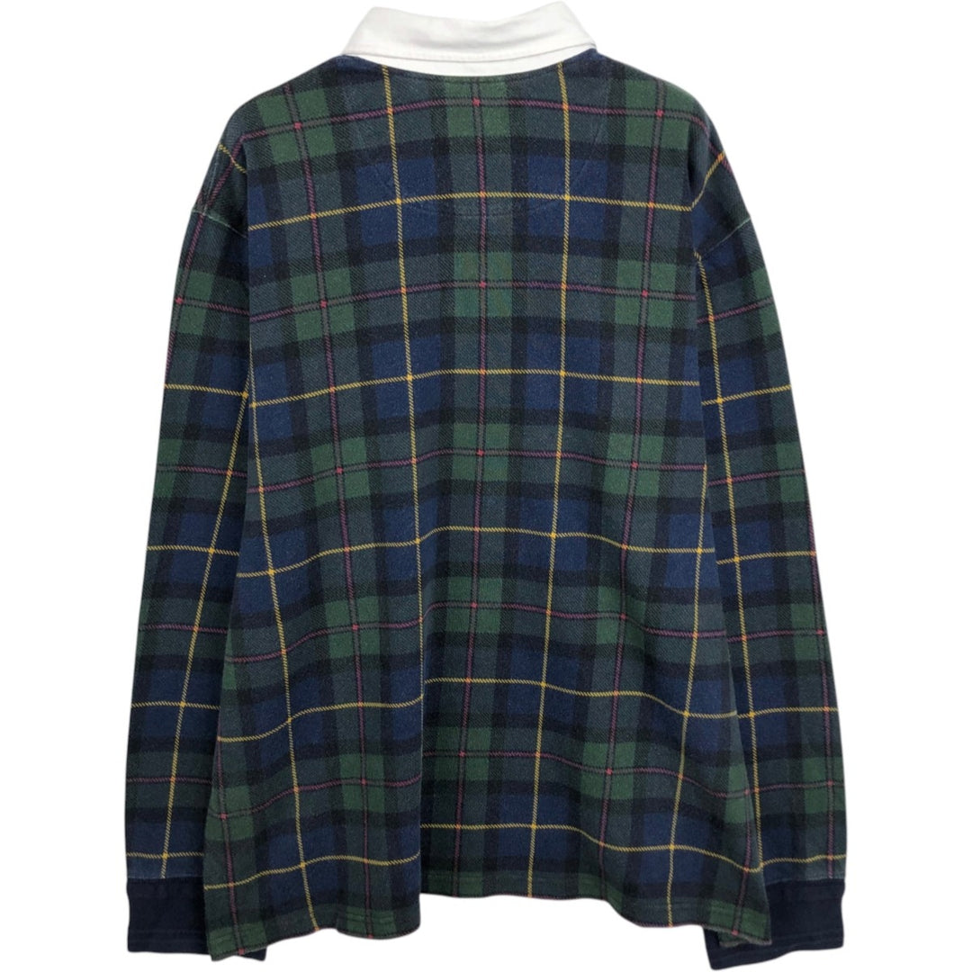 Ralph Lauren POLO by Ralph Lauren Check Pattern Big Pony Long Sleeve Rugby Shirt Men's XXL equivalent cotton navy blue type Vintage Second Hand