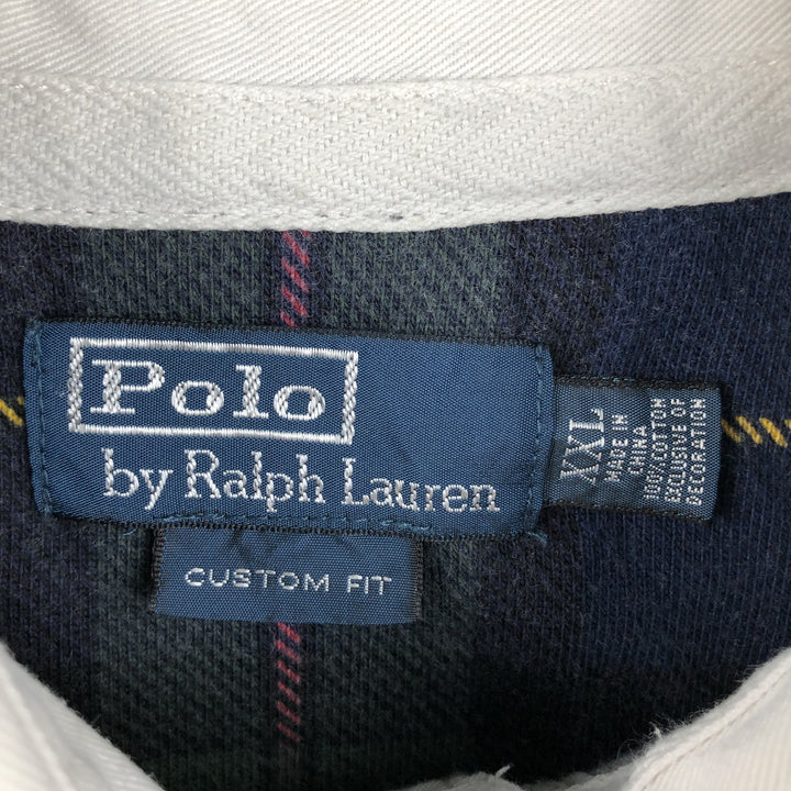 Ralph Lauren POLO by Ralph Lauren Check Pattern Big Pony Long Sleeve Rugby Shirt Men's XXL equivalent cotton navy blue type Vintage Second Hand