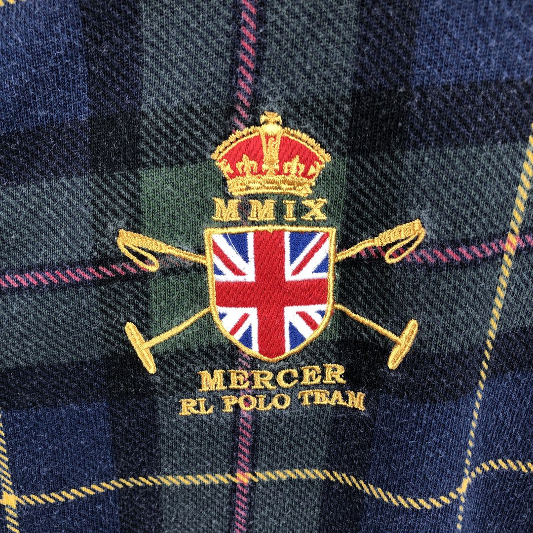 Ralph Lauren POLO by Ralph Lauren Check Pattern Big Pony Long Sleeve Rugby Shirt Men's XXL equivalent cotton navy blue type Vintage Second Hand