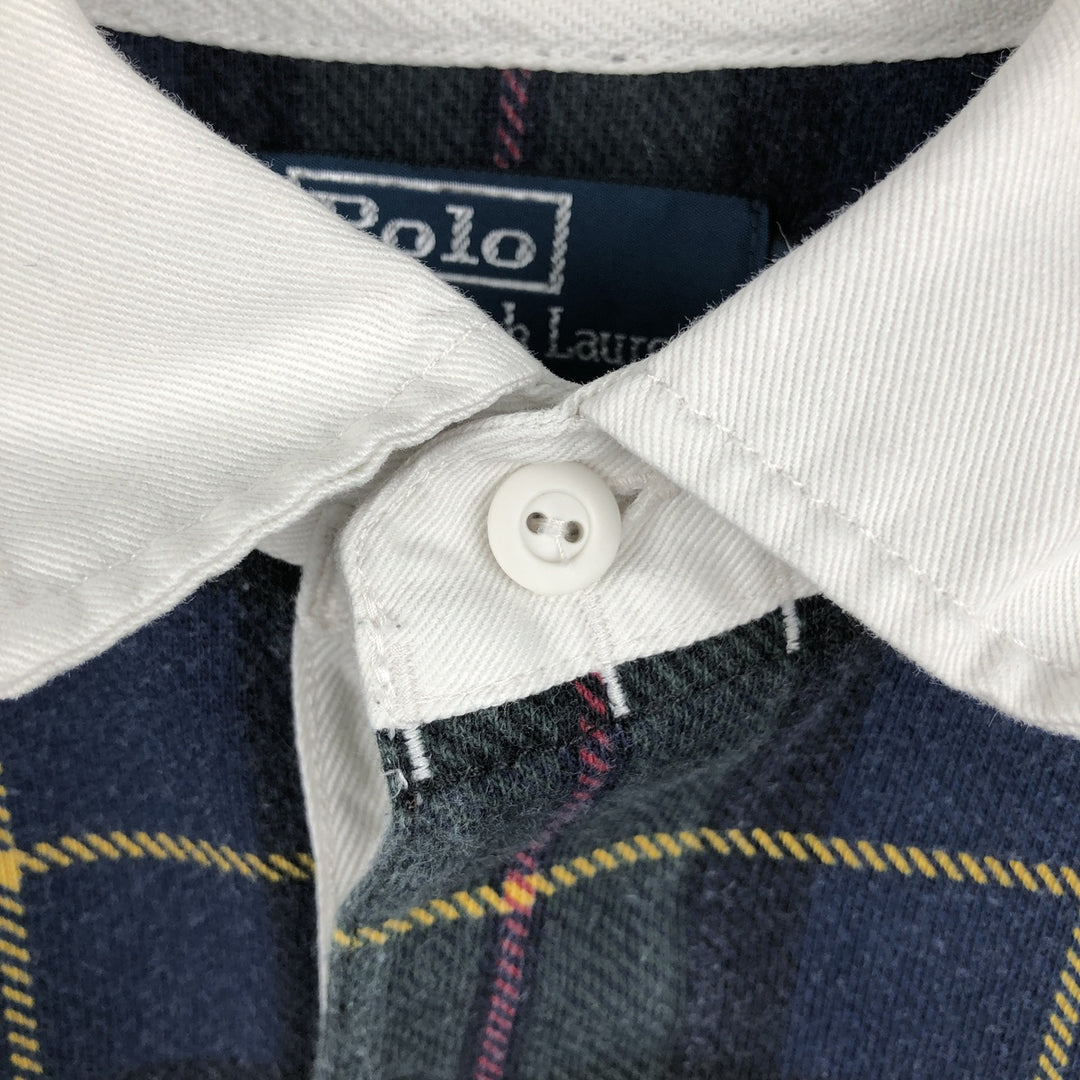 Ralph Lauren POLO by Ralph Lauren Check Pattern Big Pony Long Sleeve Rugby Shirt Men's XXL equivalent cotton navy blue type Vintage Second Hand