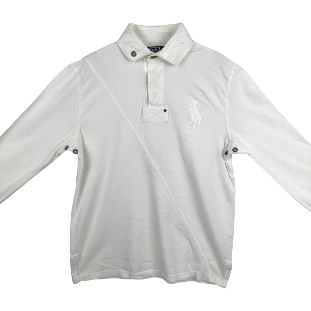 Ralph Lauren POLO by Ralph Lauren CUSTOM FIT Big Pony Long-Sleeve Rugby Shirt, Men's Size S (approx.) cotton white type Vintage Second Hand