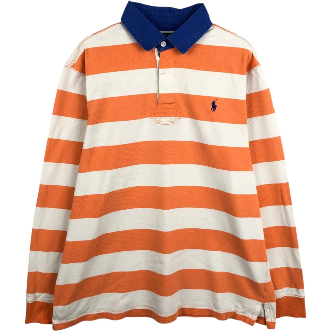 Ralph Lauren POLO by Ralph Lauren CUSTOM FIT Border Pattern Long Sleeve Rugby Shirt Men's XL cotton orange type Vintage Second Hand