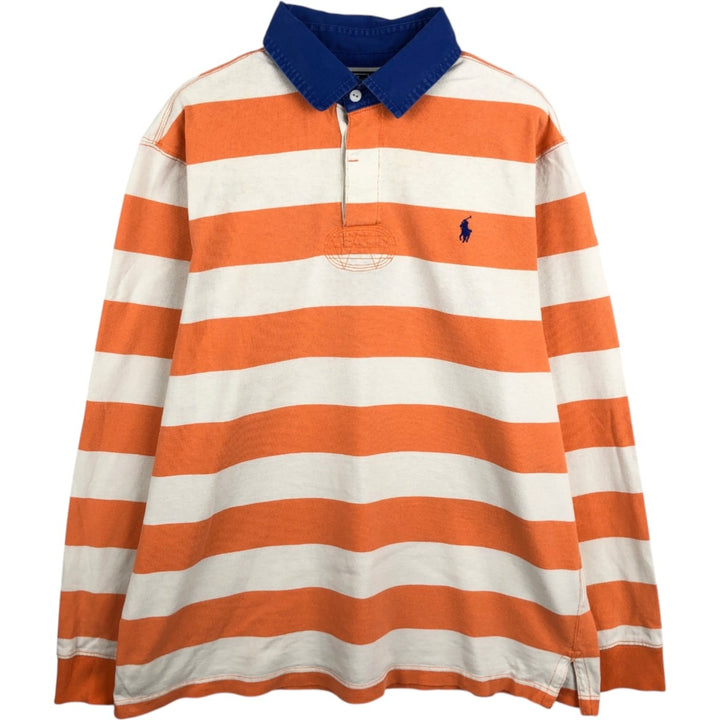 Ralph Lauren POLO by Ralph Lauren CUSTOM FIT Border Pattern Long Sleeve Rugby Shirt Men's XL cotton orange type Vintage Second Hand