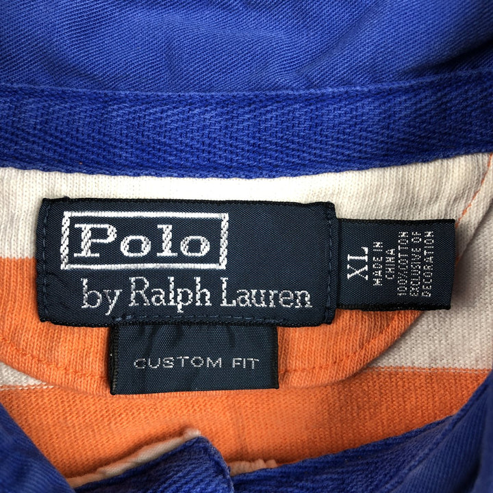 Ralph Lauren POLO by Ralph Lauren CUSTOM FIT Border Pattern Long Sleeve Rugby Shirt Men's XL cotton orange type Vintage Second Hand