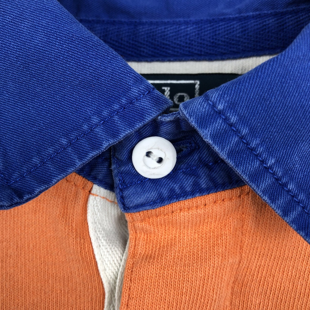 Ralph Lauren POLO by Ralph Lauren CUSTOM FIT Border Pattern Long Sleeve Rugby Shirt Men's XL cotton orange type Vintage Second Hand
