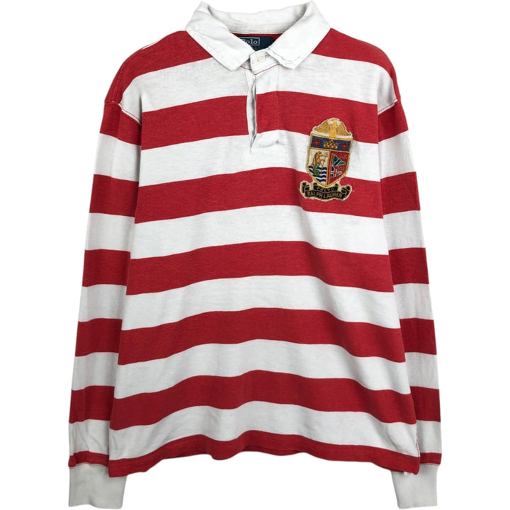 Ralph Lauren POLO by Ralph Lauren CUSTOM FIT Border Pattern Long Sleeve Rugby Shirt Men's L size cotton red type Vintage Second Hand