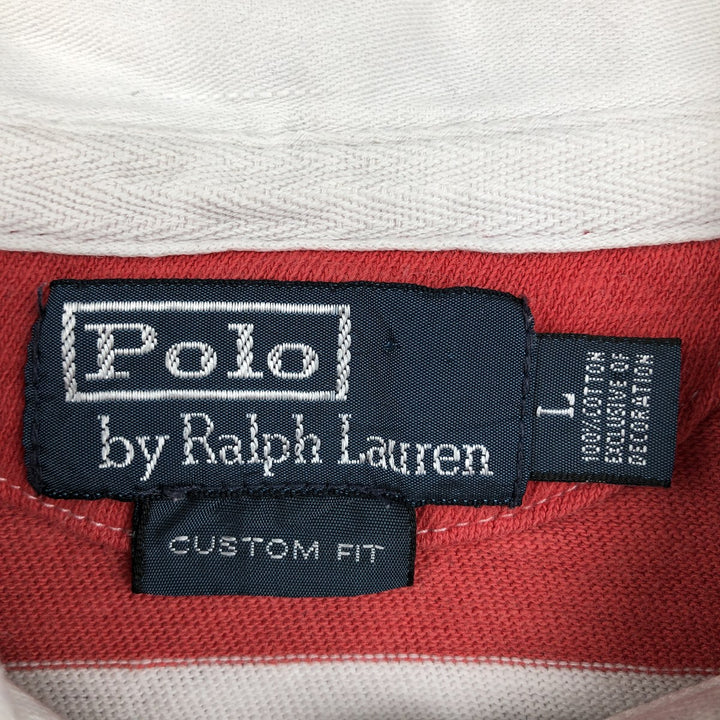 Ralph Lauren POLO by Ralph Lauren CUSTOM FIT Border Pattern Long Sleeve Rugby Shirt Men's L size cotton red type Vintage Second Hand