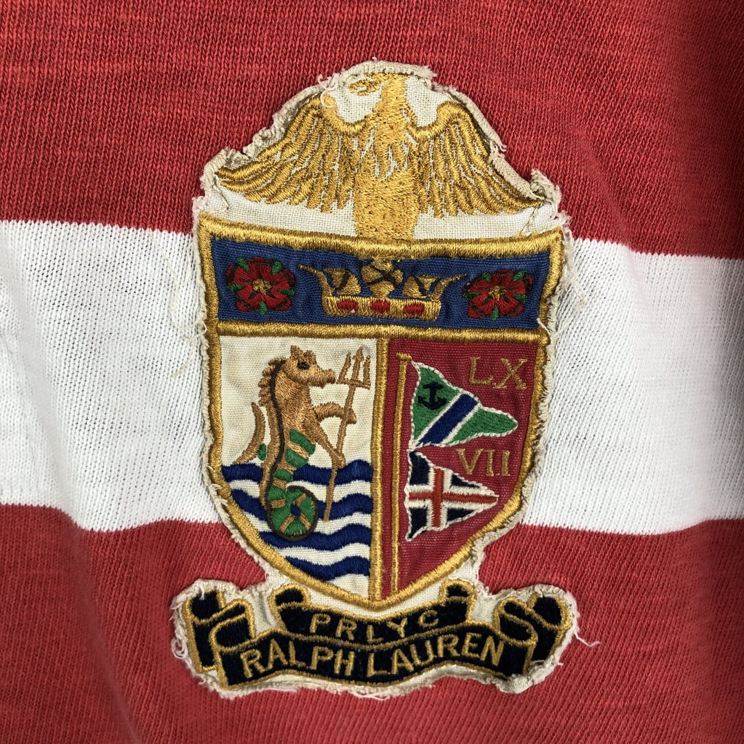 Ralph Lauren POLO by Ralph Lauren CUSTOM FIT Border Pattern Long Sleeve Rugby Shirt Men's L size cotton red type Vintage Second Hand