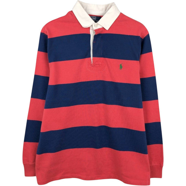Ralph Lauren POLO by Ralph Lauren CUSTOM FIT Border Pattern Long Sleeve Rugby Shirt Men's L size cotton red type Vintage Second Hand