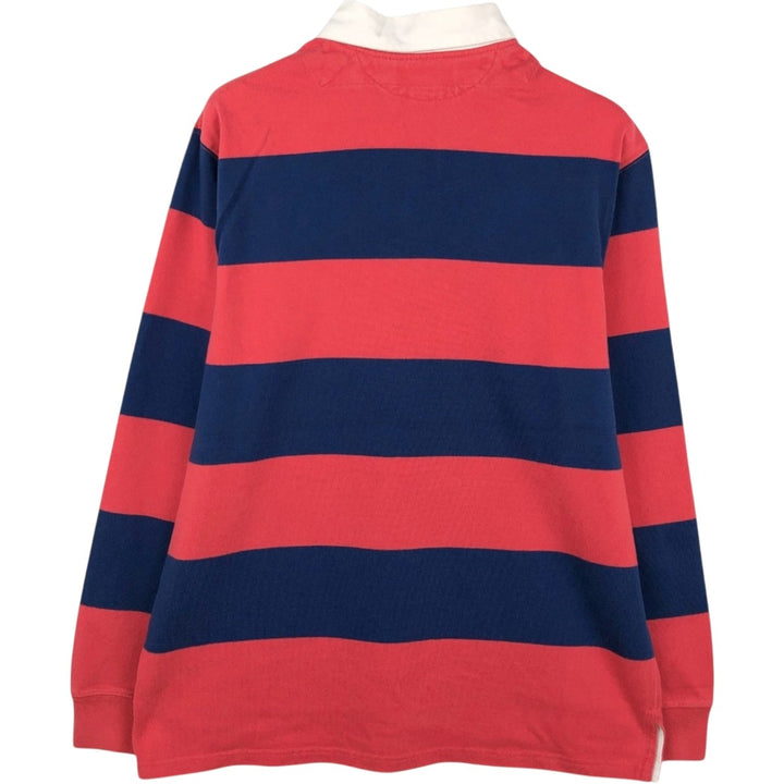 Ralph Lauren POLO by Ralph Lauren CUSTOM FIT Border Pattern Long Sleeve Rugby Shirt Men's L size cotton red type Vintage Second Hand