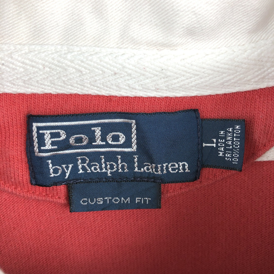 Ralph Lauren POLO by Ralph Lauren CUSTOM FIT Border Pattern Long Sleeve Rugby Shirt Men's L size cotton red type Vintage Second Hand