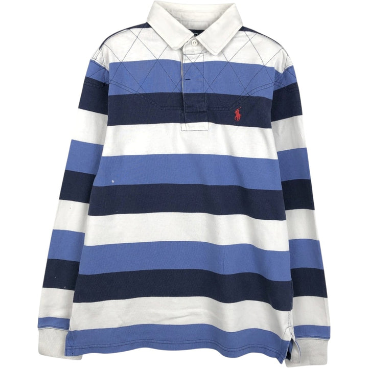 Ralph Lauren POLO by Ralph Lauren CUSTOM FIT Border Pattern Long Sleeve Rugby Shirt Men's M cotton navy blue type Vintage Second Hand
