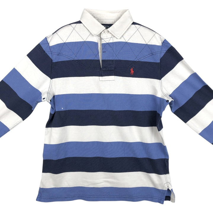Ralph Lauren POLO by Ralph Lauren CUSTOM FIT Border Pattern Long Sleeve Rugby Shirt Men's M cotton navy blue type Vintage Second Hand