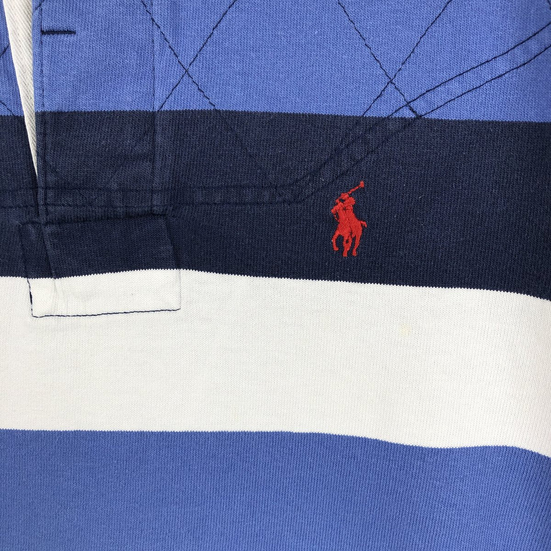 Ralph Lauren POLO by Ralph Lauren CUSTOM FIT Border Pattern Long Sleeve Rugby Shirt Men's M cotton navy blue type Vintage Second Hand