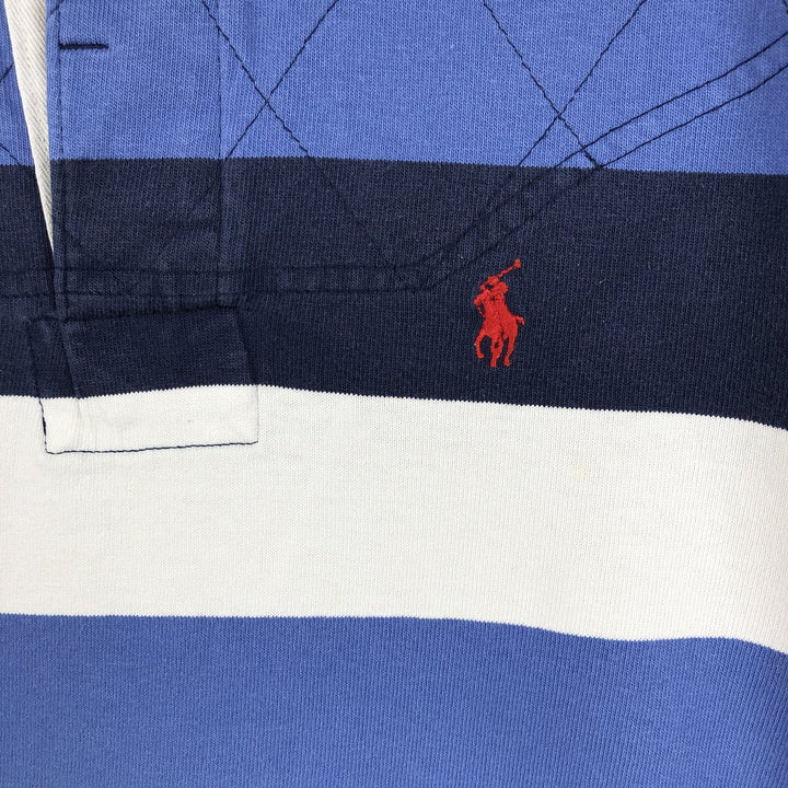 Ralph Lauren POLO by Ralph Lauren CUSTOM FIT Border Pattern Long Sleeve Rugby Shirt Men's M cotton navy blue type Vintage Second Hand