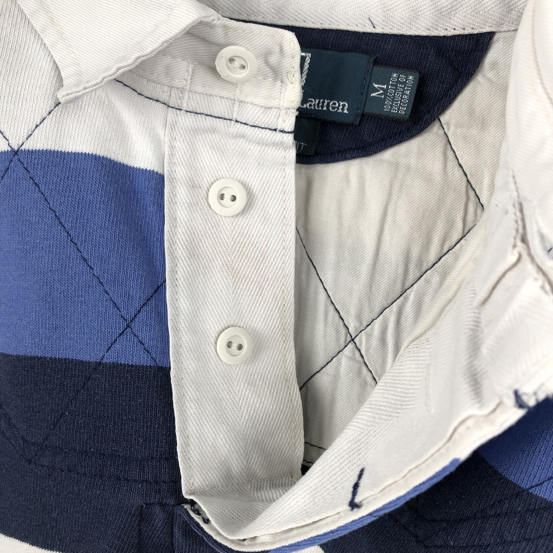 Ralph Lauren POLO by Ralph Lauren CUSTOM FIT Border Pattern Long Sleeve Rugby Shirt Men's M cotton navy blue type Vintage Second Hand