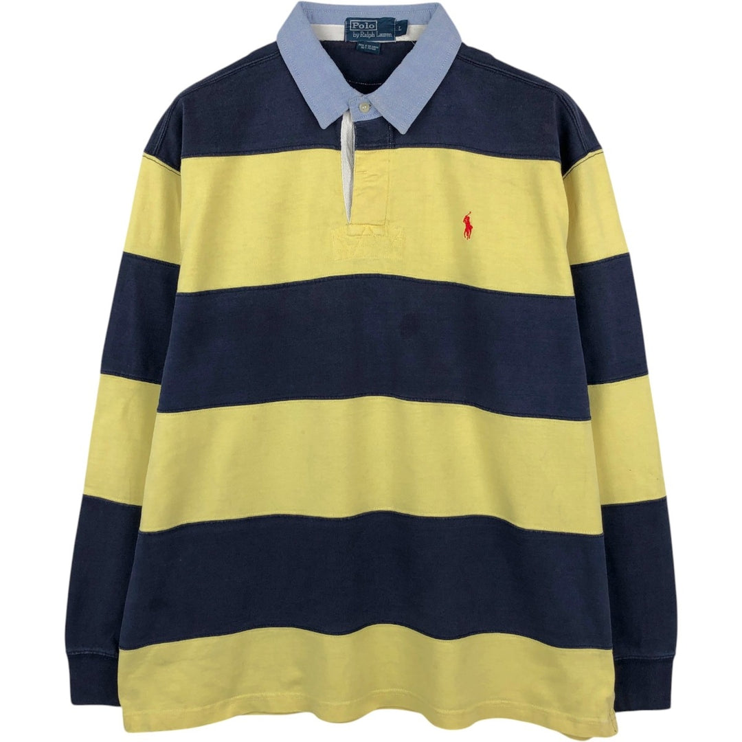 Ralph Lauren POLO by Ralph Lauren Striped Pattern Long Sleeve Rugby Shirt Men's Size L cotton yellow type Vintage Second Hand