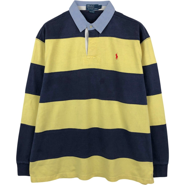Ralph Lauren POLO by Ralph Lauren Striped Pattern Long Sleeve Rugby Shirt Men's Size L cotton yellow type Vintage Second Hand