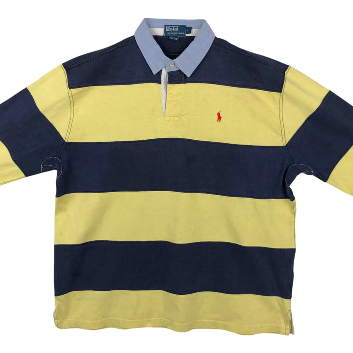 Ralph Lauren POLO by Ralph Lauren Striped Pattern Long Sleeve Rugby Shirt Men's Size L cotton yellow type Vintage Second Hand