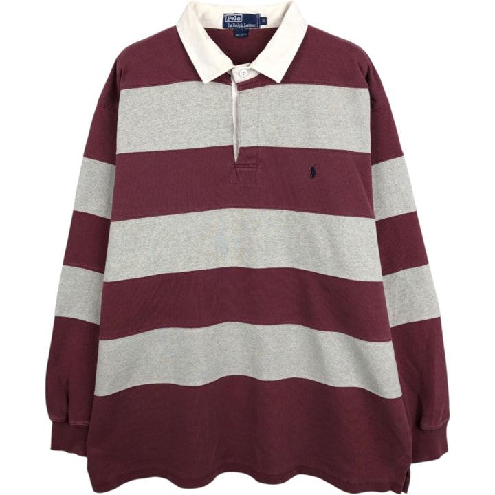 Ralph Lauren POLO by Ralph Lauren Striped Pattern Long Sleeve Rugby Shirt Men's XL cotton Red type red-purple Vintage Second Hand