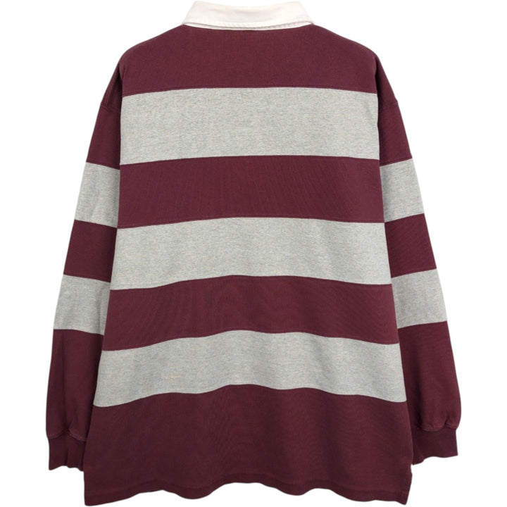 Ralph Lauren POLO by Ralph Lauren Striped Pattern Long Sleeve Rugby Shirt Men's XL cotton Red type red-purple Vintage Second Hand