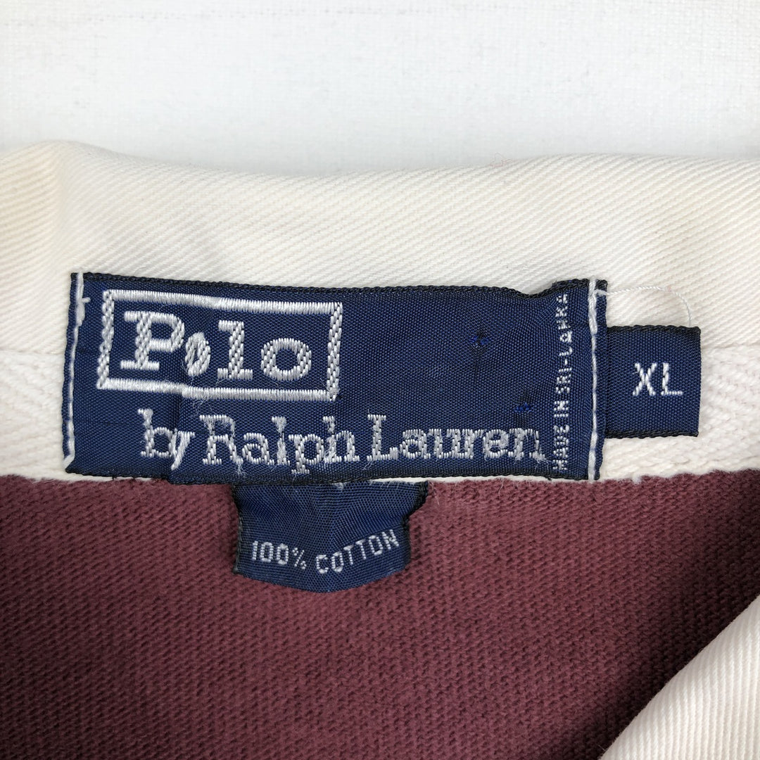 Ralph Lauren POLO by Ralph Lauren Striped Pattern Long Sleeve Rugby Shirt Men's XL cotton Red type red-purple Vintage Second Hand