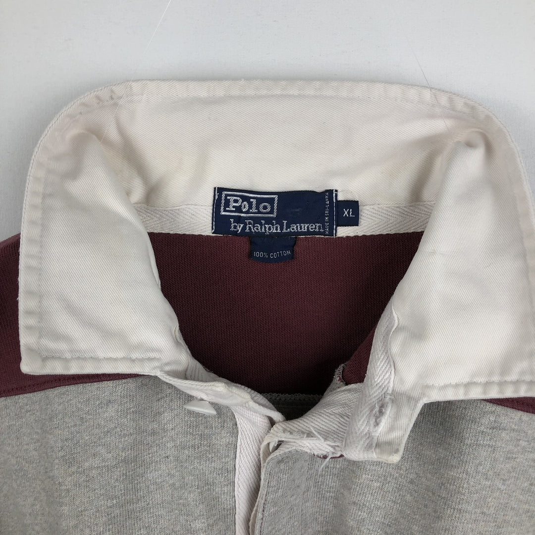 Ralph Lauren POLO by Ralph Lauren Striped Pattern Long Sleeve Rugby Shirt Men's XL cotton Red type red-purple Vintage Second Hand