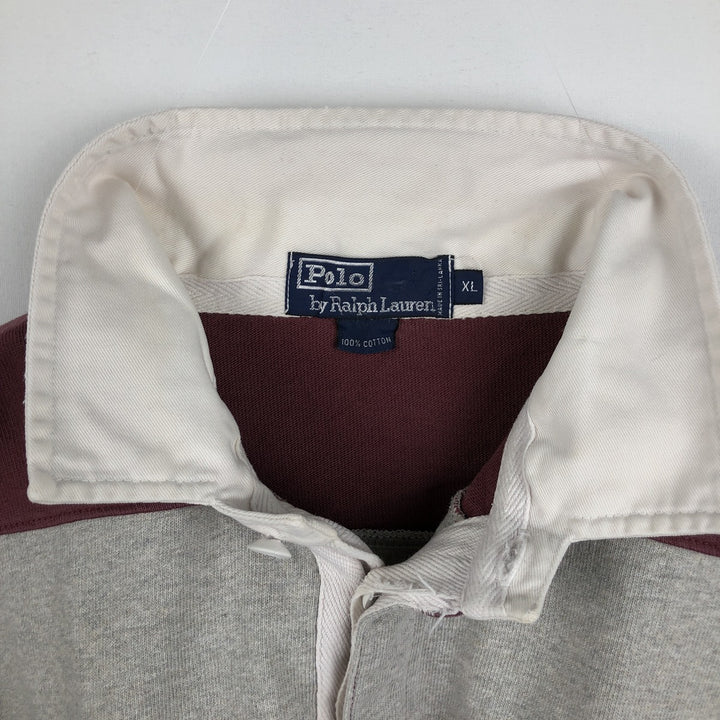 Ralph Lauren POLO by Ralph Lauren Striped Pattern Long Sleeve Rugby Shirt Men's XL cotton Red type red-purple Vintage Second Hand