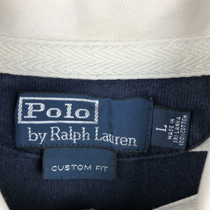 Ralph Lauren POLO by Ralph Lauren CUSTOM FIT Border Pattern Long Sleeve Rugby Shirt Men's L size cotton navy blue type Vintage Second Hand