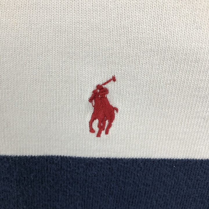 Ralph Lauren POLO by Ralph Lauren CUSTOM FIT Border Pattern Long Sleeve Rugby Shirt Men's L size cotton navy blue type Vintage Second Hand